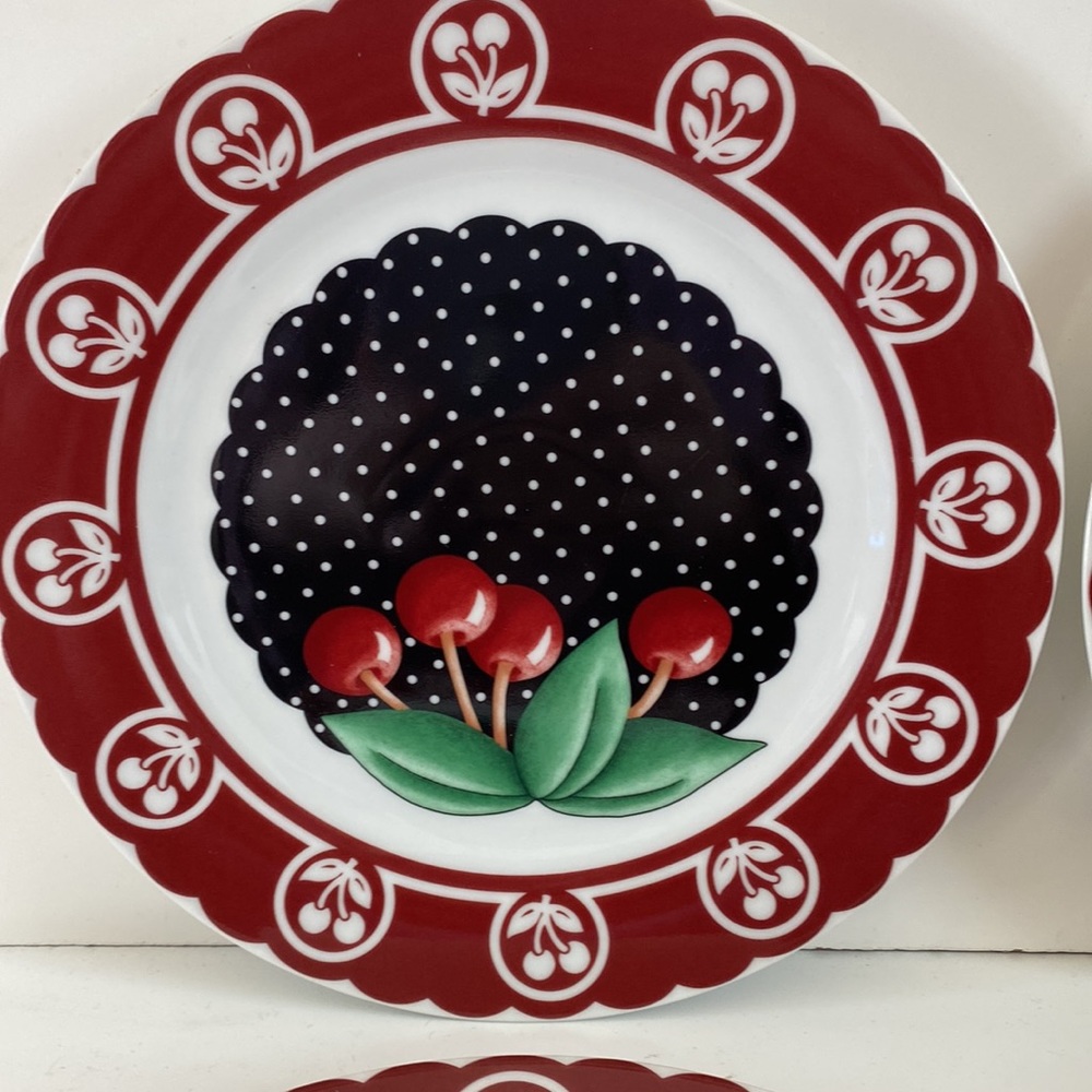 Four Mary Engelbreit Polka Dot And Cherry 8” Plates - Picture 7 of 11